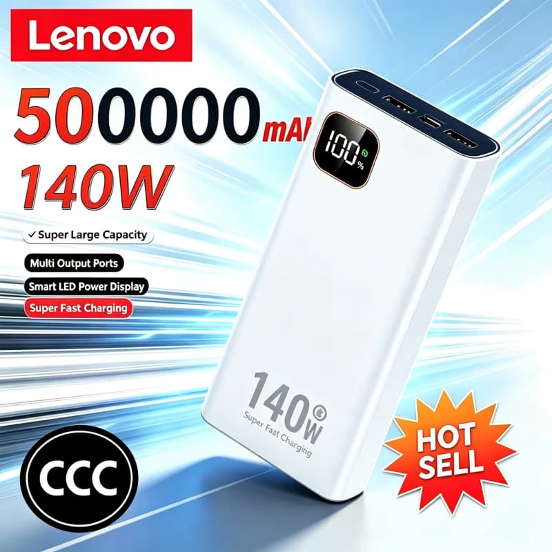 Lenovo 200000mAh 140W Super Fast Charging Power Bank Ultra Capacity Portable Charger New Arrival for iPhone Samsung
