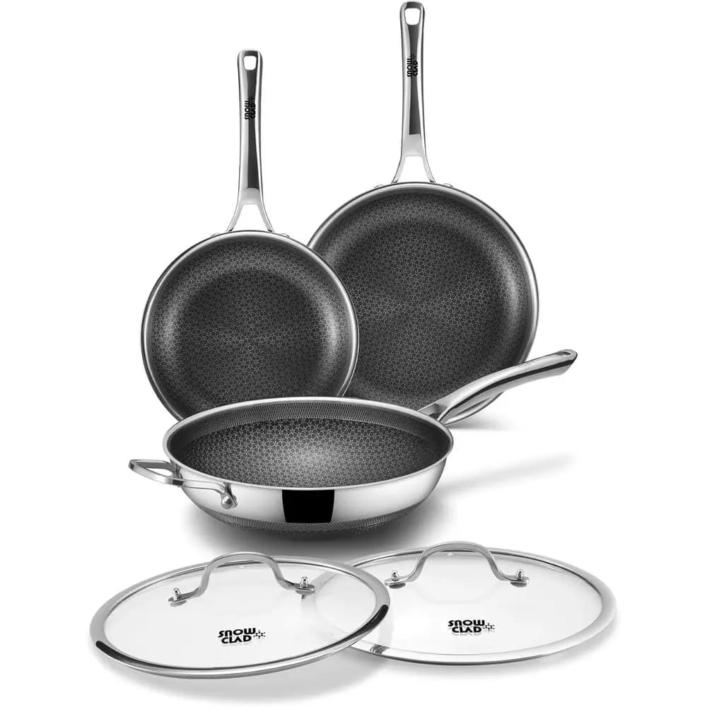 Wok da 12 Pollici con Coperchio, Padella da 10 Pollici, Padella da 12 Pollici con Coperchio - Antiaderente, Lavabile in Lavastoviglie e Adatto al Forno, Compatibile con l'Induzione