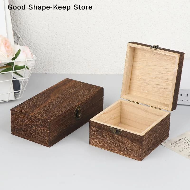 Scatola Quadrata con Coperchio a Cerniera per Gioielli e Artigianato, Ispirata al Vintage, in Legno, per Decorazioni Domestiche Fai-da-Te, Realizzata a Mano, per la Festa della Mamma