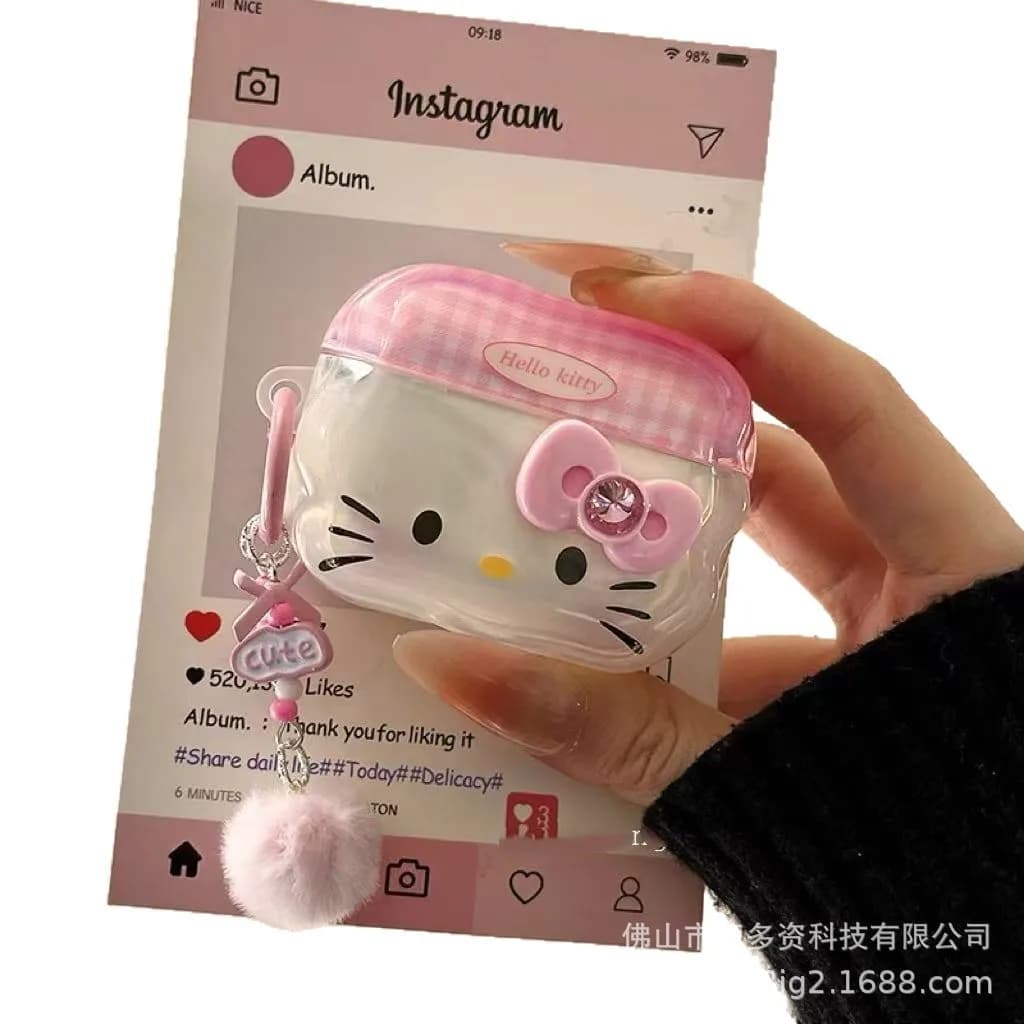 Protective Case Kawaii in Shape of Pink Cat with Apple AirPods Pro 3, Pro 2, 4, 3, 2, 1 with Keyring