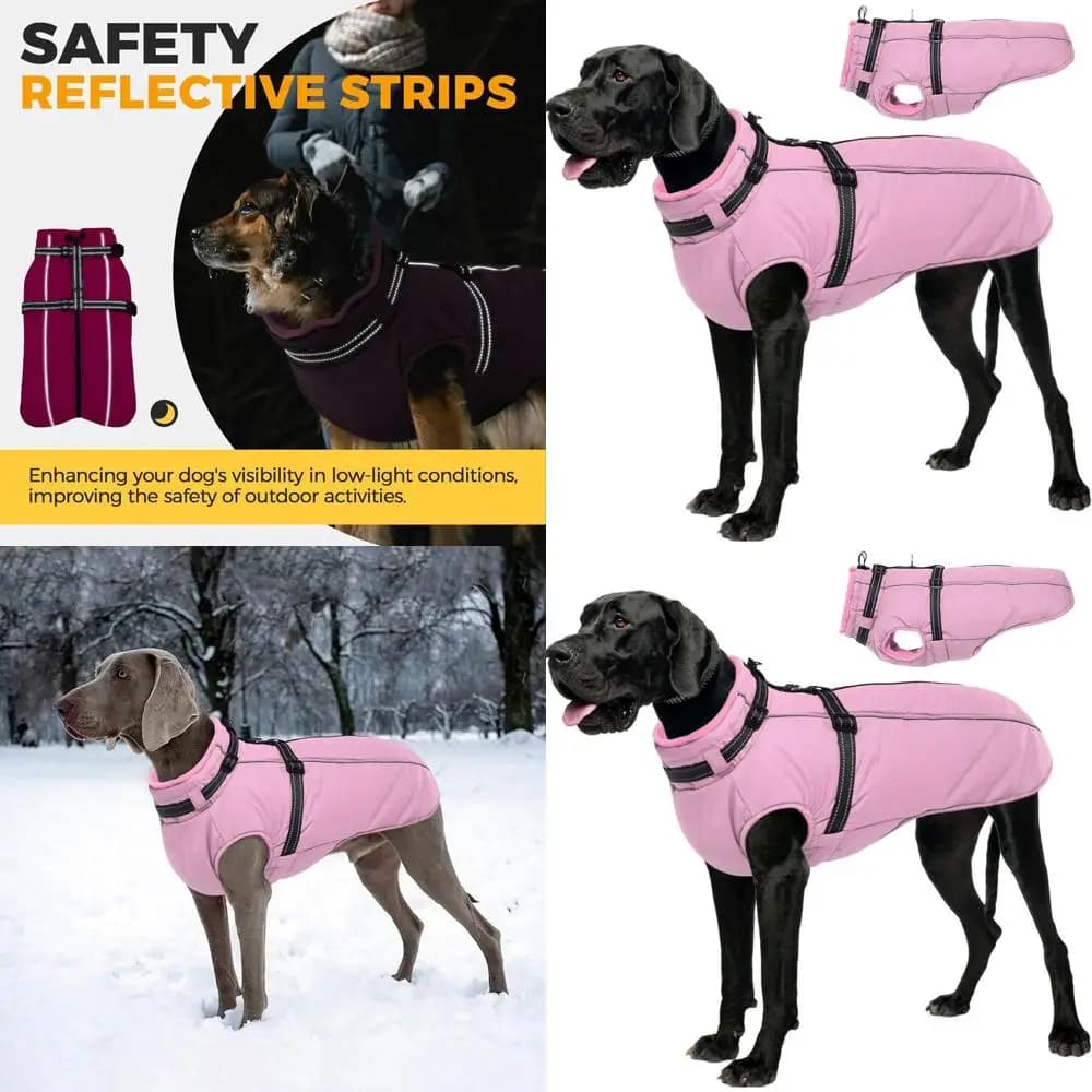 Cappotto Invernale Riflettente e Impermeabile per Cani con Imbracatura Integrata, Caldo per Razze Grandi, Rosa, 3XL