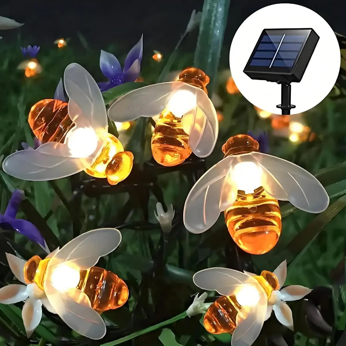 Stringa luminosa solare a LED con ape, 8 modalità, giardino, balcone, decorazione esterna - decorazione festival, multicolore, controllo pulsante 5 m/1