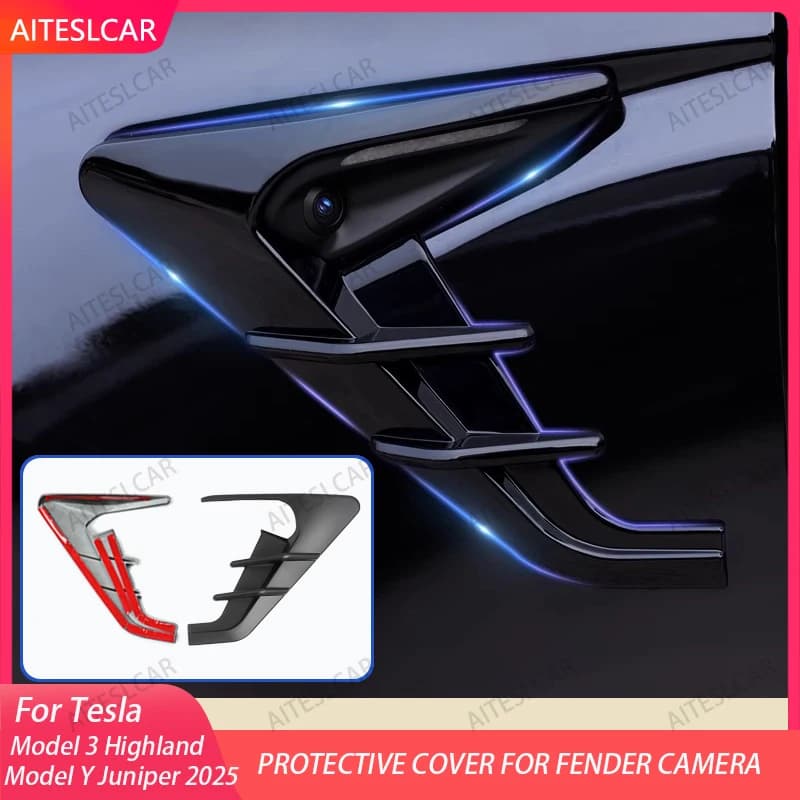 AITESLCAR Per Tesla Modello 3/Y Highland Juniper Side Camera Copertura di Protezione In Fibra di Carbonio Foglia Bordo di Protezione Adesivo Decor