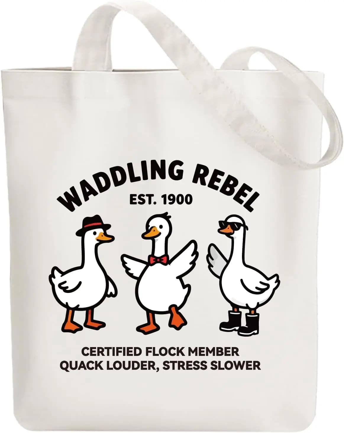 Borsa a tracolla da donna in tela con stampa di un anatra dei cartoni animati, ideale per lo shopping casual e il pendolarismo quotidiano.