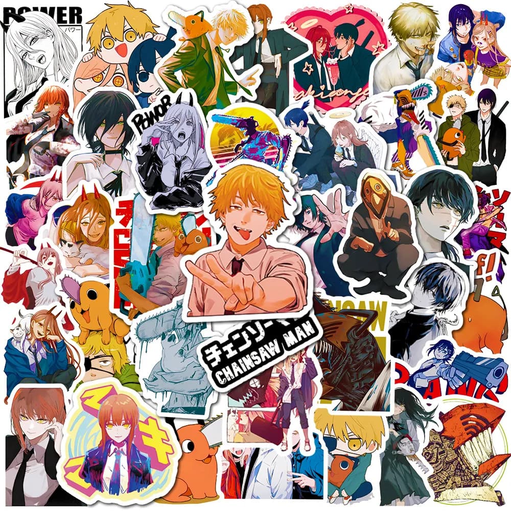 10/30/50 Pezzi Adesivi Cartoon Chainsaw Man, Impermeabili, Decorazioni Fai-da-Te per Telefono, Laptop, iPad, Valigie, Quaderni, Thermos