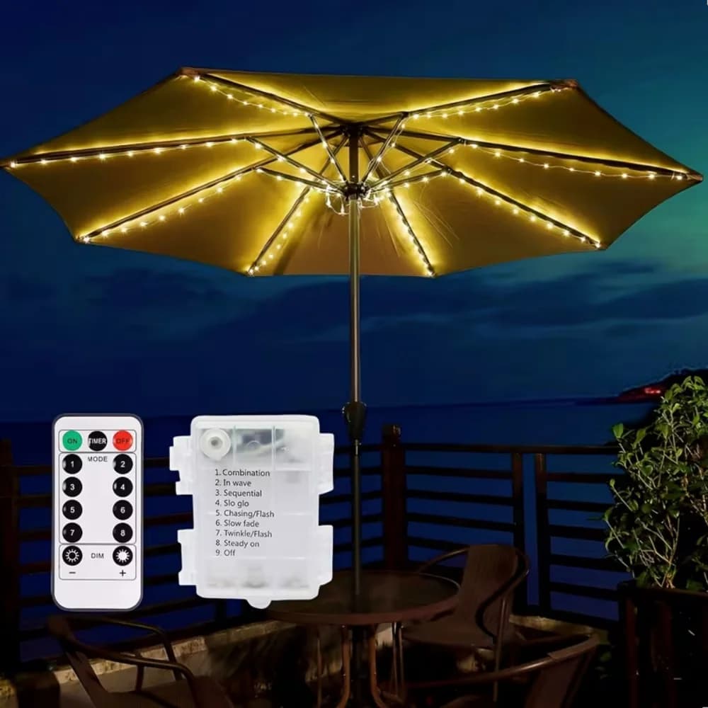 Lampada da esterno senza fili con 104 LED, 8 modalità e telecomando, per patio, giardino, campeggio, tenda, spiaggia, feste e decorazioni.