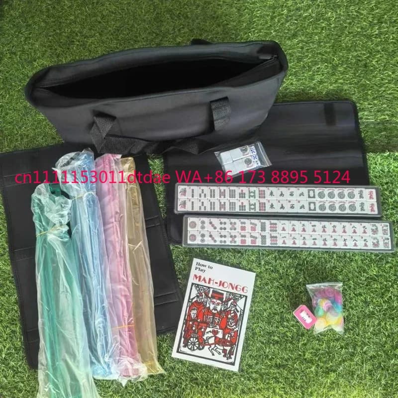 Set Mahjong Americano - 166 Tessere Premium Bianche, 4 Supporti/Spingitori Multifunzione, Borsa in Tela per Mahjong
