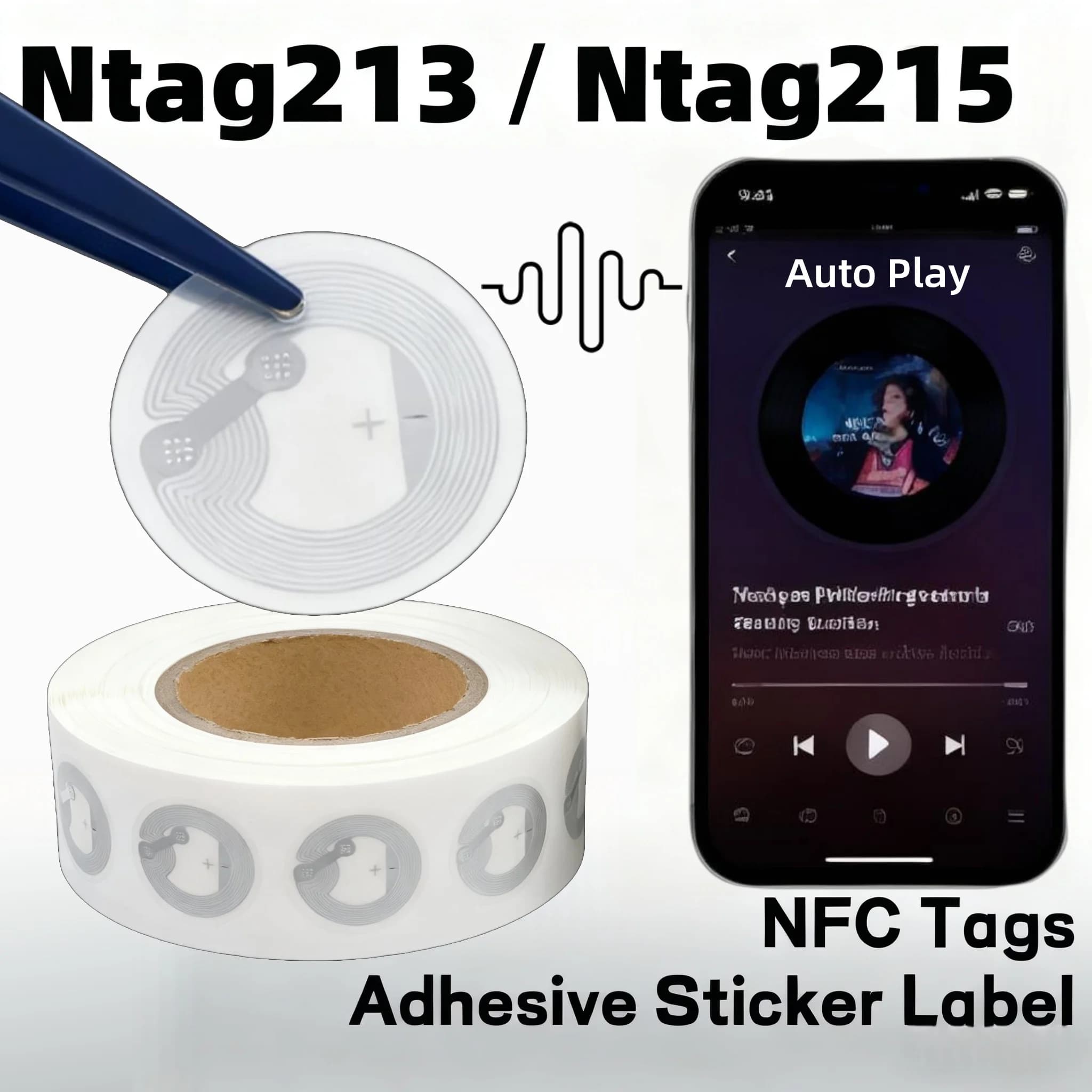 10/20 pezzi adesivi tag NFC Ntag213/215 riscrivibili programmabili memoria 144/504 byte batteria gratuita per tutti gli accessori smartphone NFC