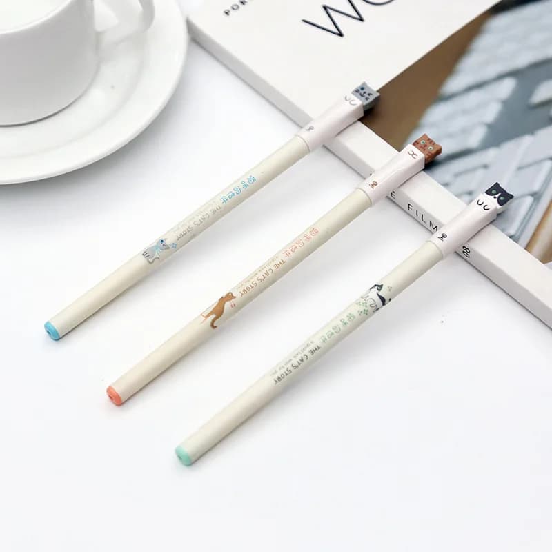 5 penne gel a forma di gatto, punta extra fine da 0,38 mm, inchiostro nero, scrittura fluida, per cancelleria, regalo perfetto per il ritorno a scuola