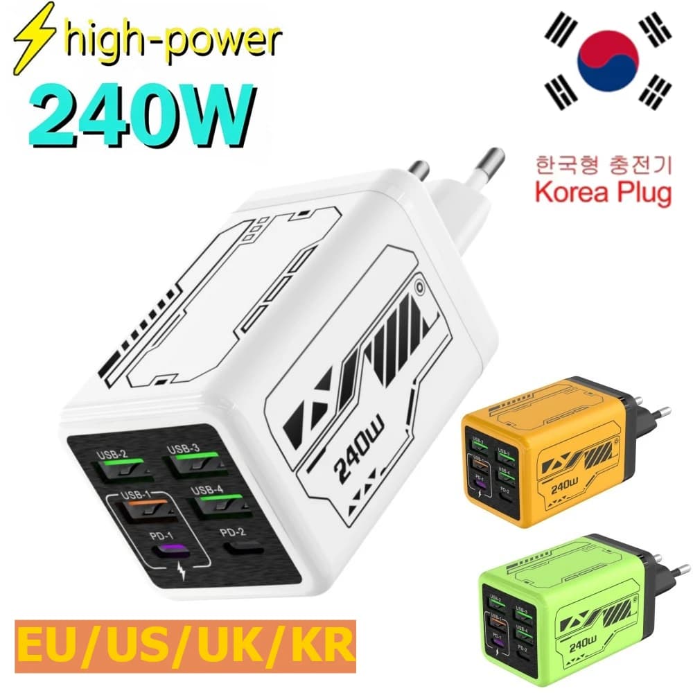 240W GaN USB Mobile Phone Charger Type C Fast Charging Charger Wall Adapter for iPhone Xiaomi Huawei EU/US/UK/KR Plug Cell Phone