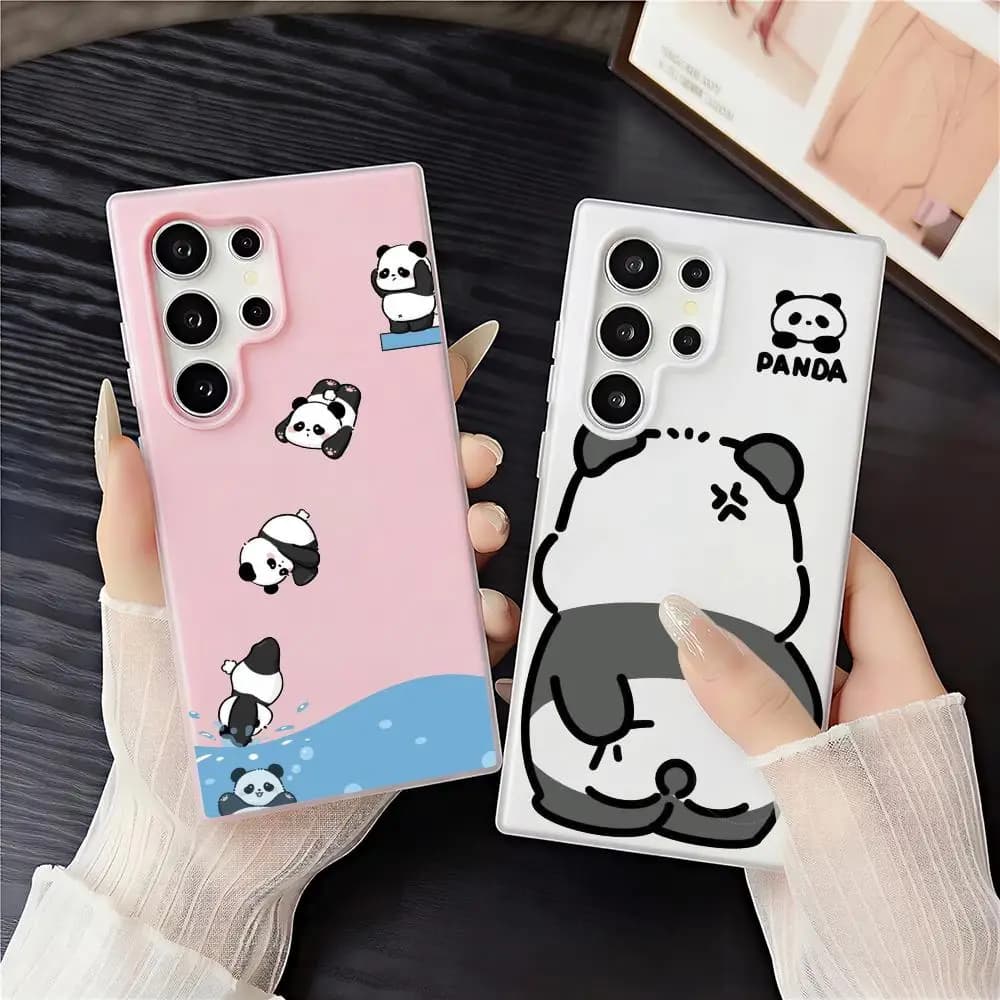 Custodia per telefono con panda simpatici, trasparente, staccabile 2-in-1 con slot per carte e foto per Samsung S22-S26