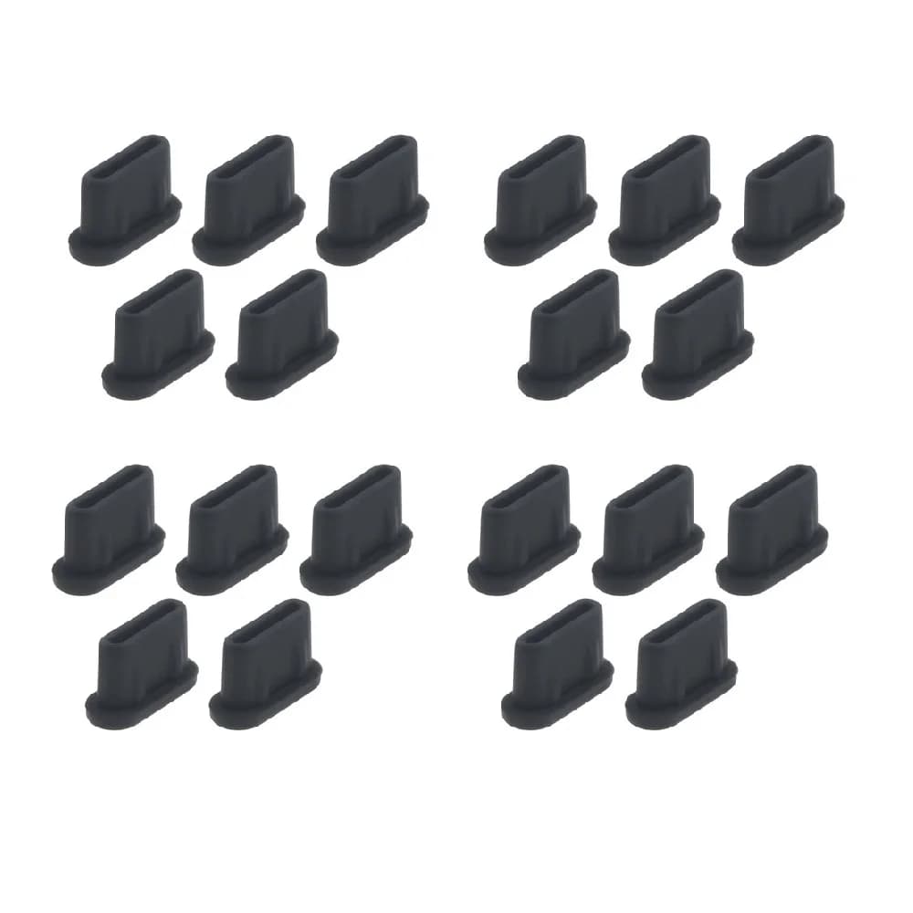 20pcs Silicone Dust Plugs USB C Cable Port Protector Black Anti-dust Waterproof Soft Cover Stopper PC Computer Mobile Phone Cap