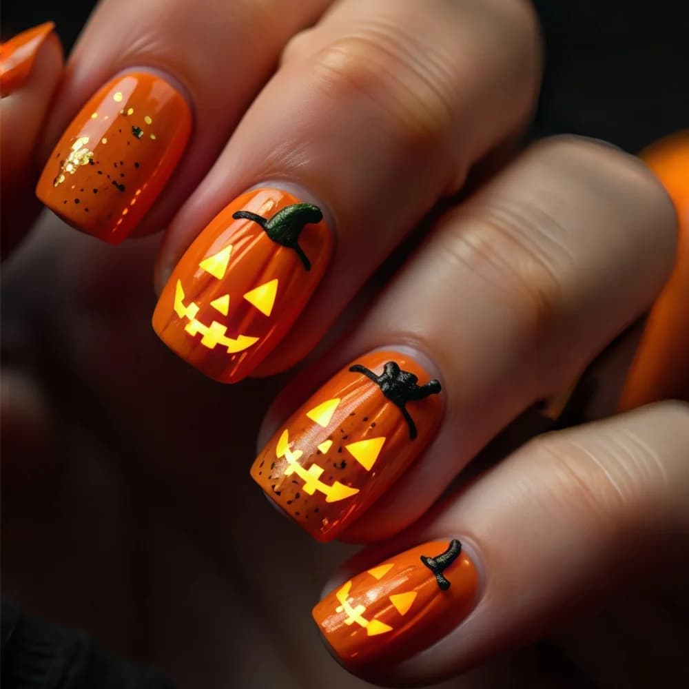 False Nails Easy-Apply Press On Nails for Halloween Party 3D Pumpkin Ghost Face Resin Nail Art Set with Jelly Glue Durable