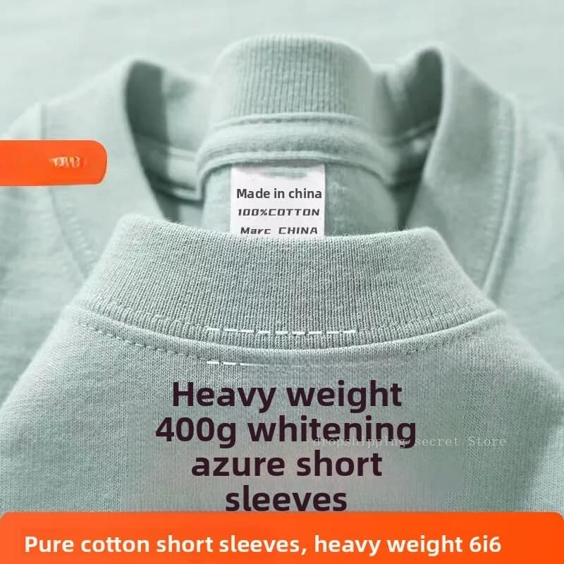 T-shirt a maniche corte in cotone pesante ciano da 400 g T-shirt estiva per uomo e donna con scollo piccolo allentato e spesso impermeabile