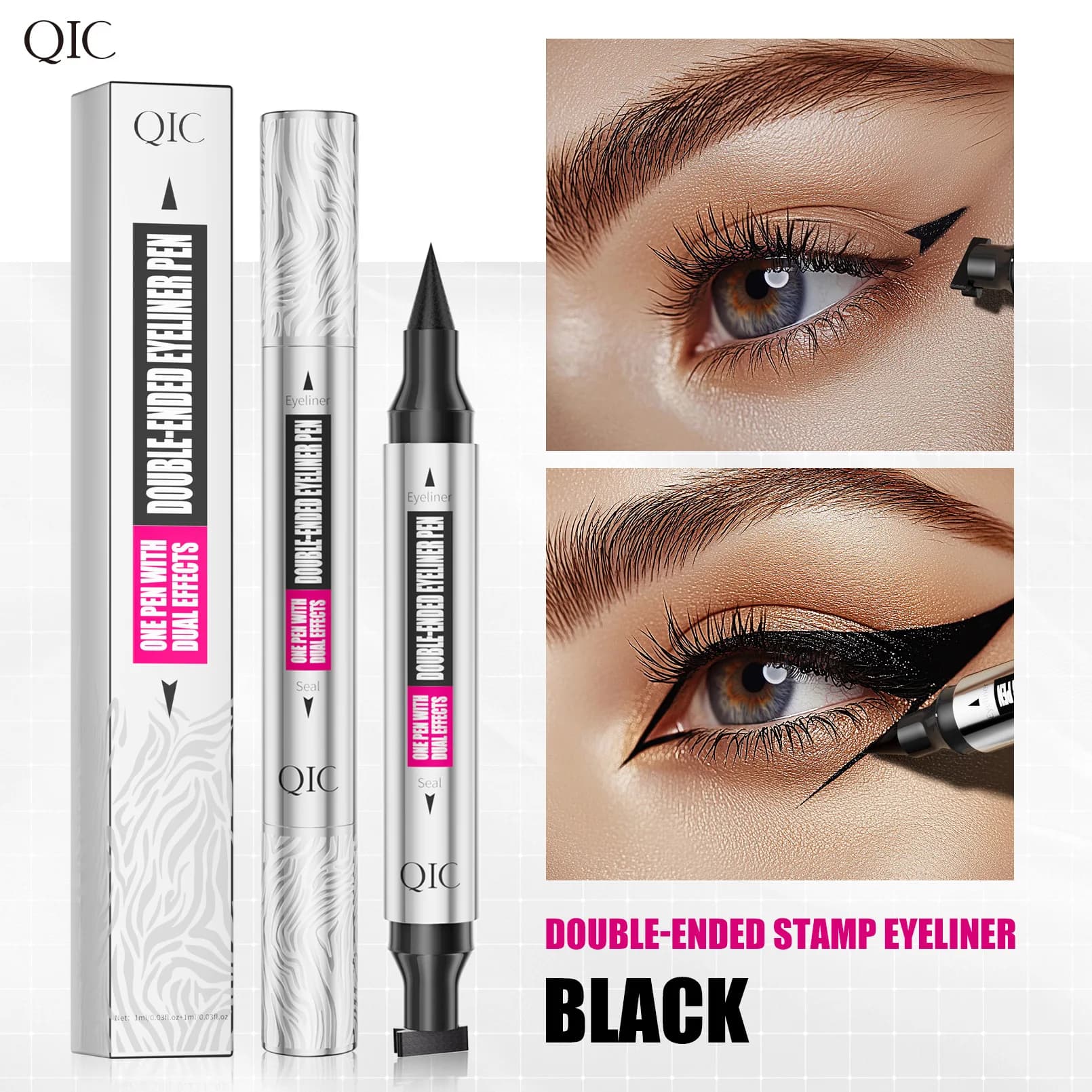 Eyeliner Style Triangular Seal Sweatproof Waterproof Silver Tube Double Head Liquid Pen for Eyeliner Two in One Black Eye Makeup