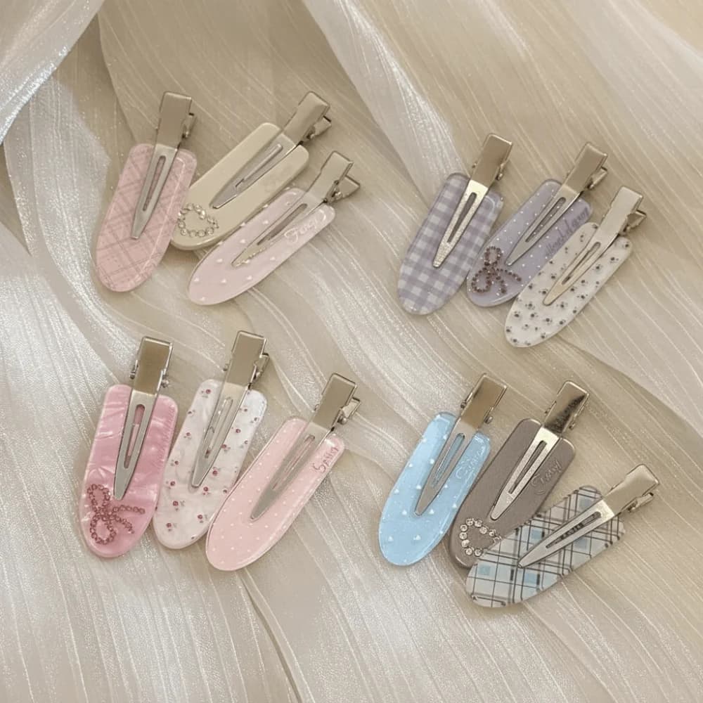 3 Pcs Sweet No Bend Hair Clips Seamless Rhinestone Hairpins Cute Print Colorful Side Bangs Clip Girls Hair Accessories