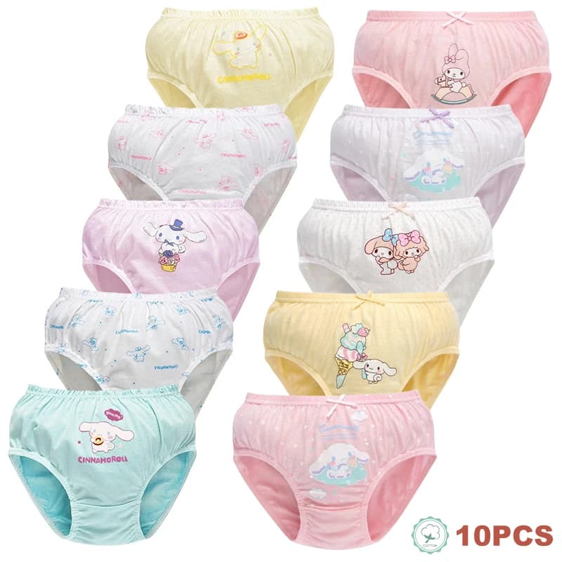 5/10 Pezzi Slip per Ragazze in Cotone Carattere Carino Cinnamoroll Bella Melody Stampa Bambini Triangolo Biancheria Intima Morbida Mutandine per Ragazze