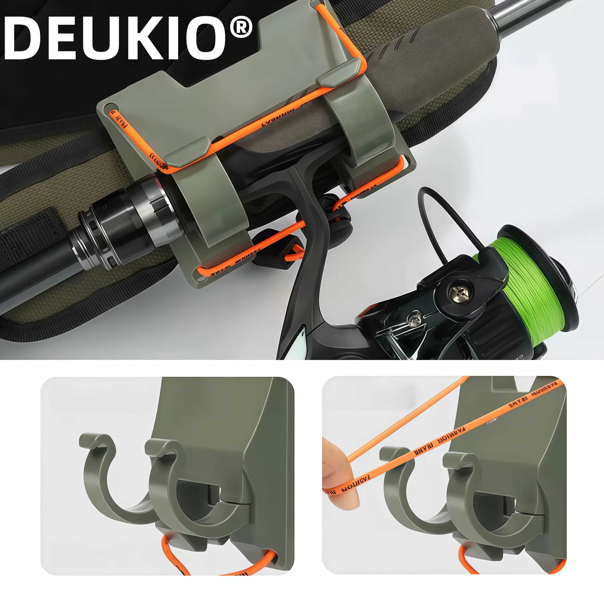 DEUKIO Portacanna da Pesca da Esterno con Clip da Cintura, Sistema di Blocco Scorrevole a Mani Libere con Rotazione a 360° ° Rotazione per canne da pesca a mosca e spinning