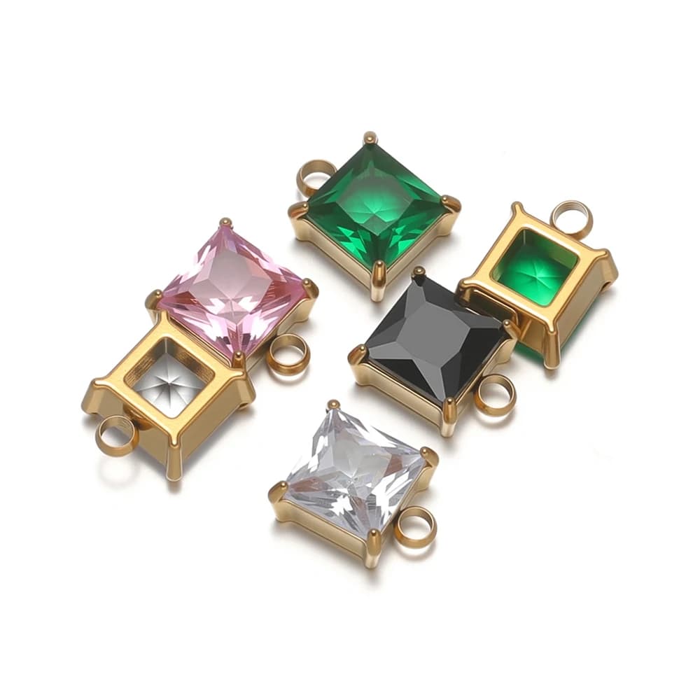5 Pezzi Ciondoli Quadrati in Acciaio Inossidabile da 7mm con Zirconi, Charms per Orecchini, Bracciali e Collane, Forniture per Creazione Gioielli Fai da Te