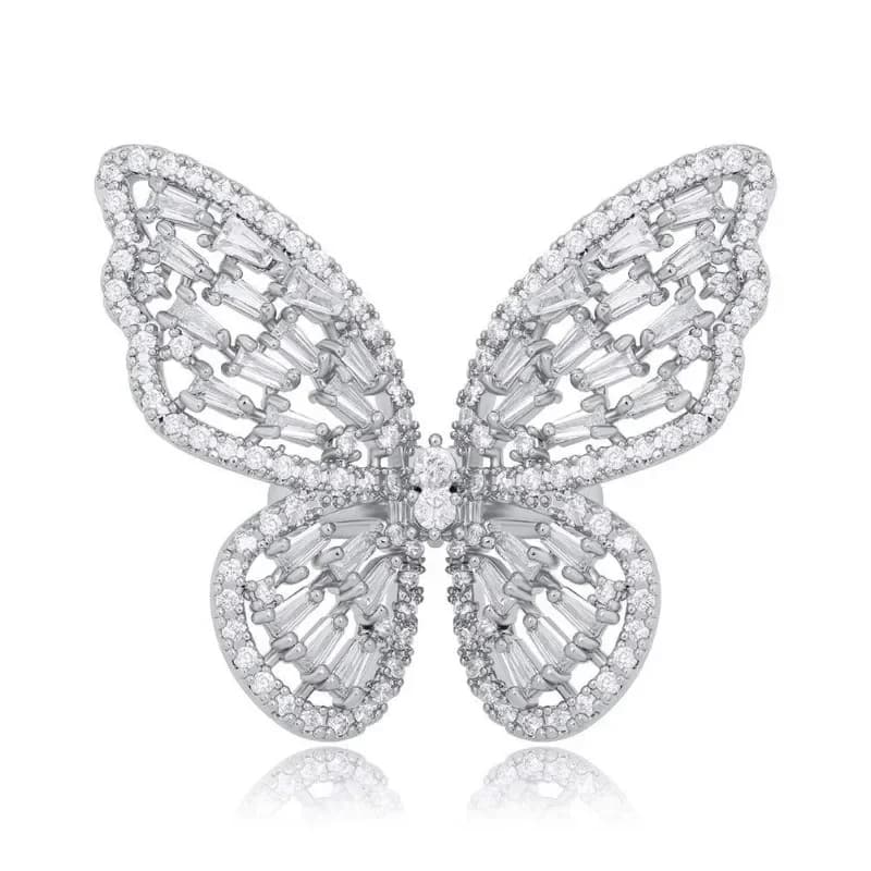 Anello Aperto di Lusso con Zirconi a Forma di Farfalla, Anello Regolabile per Dito Indice con Zirconi per Donne