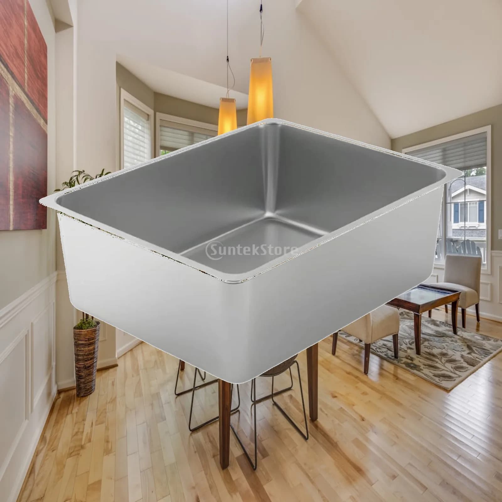 High Wall Stainless Steel Cat Litter Pan Open Top Sifting Tray for Rabbit Bunny Hamster and Indoor Pet Cage Room