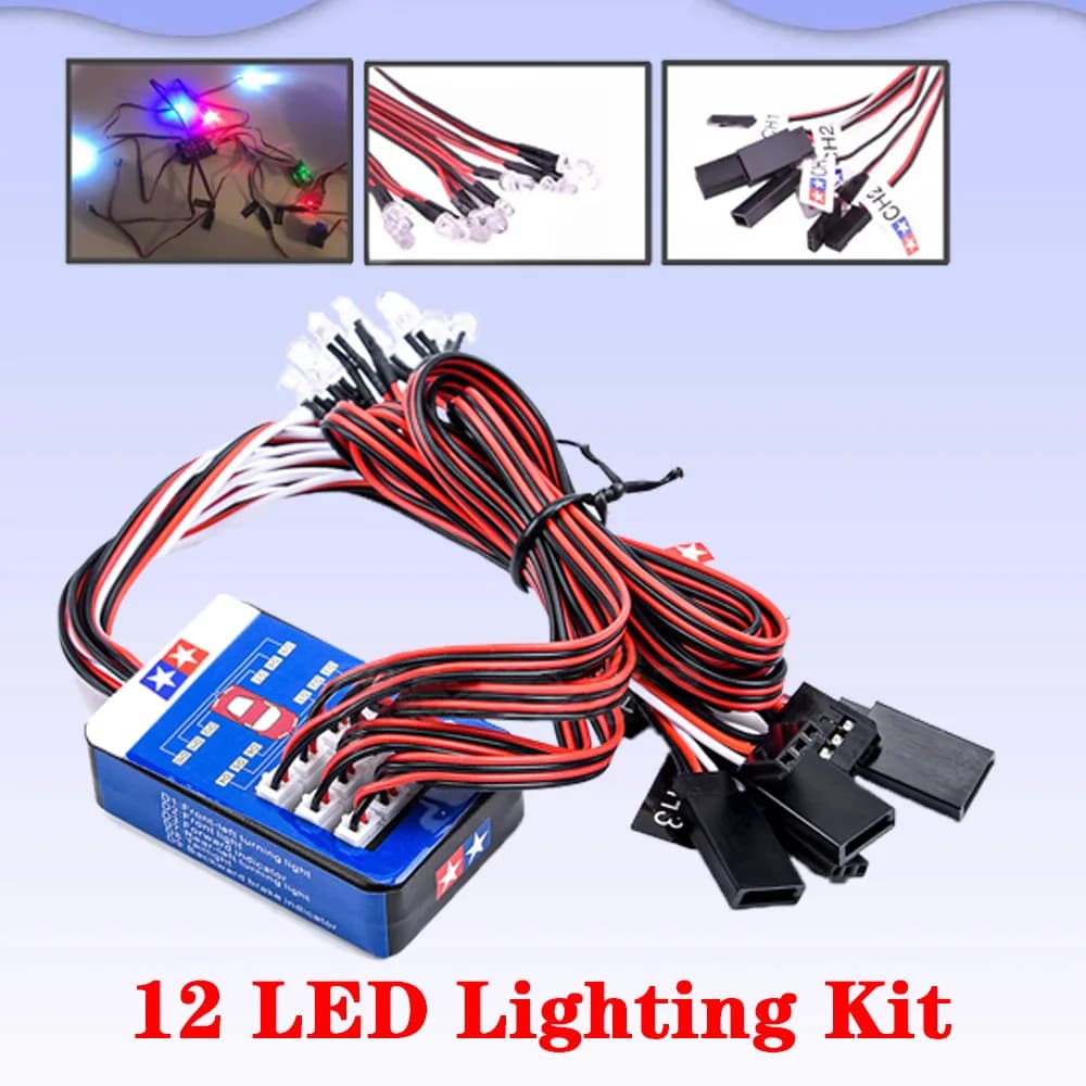 Kit Luci di Simulazione a 12 LED con Funzione Freno e Sterzo per Modelli RC in Scala 1/10 Yokomo Tamiya HSP HPI AXIAL RC4WD TRX