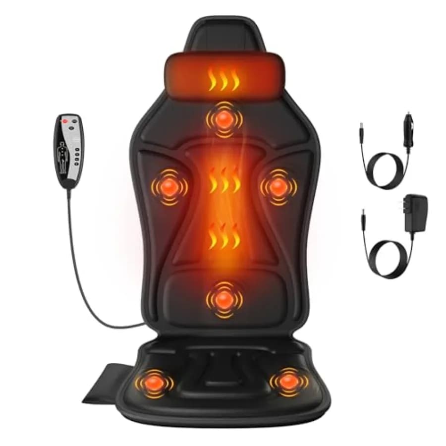 Back massager with cushion for thermal massage armchair for reclining armchair with 2 heating levels and 6 cushions for vibrating seats for senior office Wo