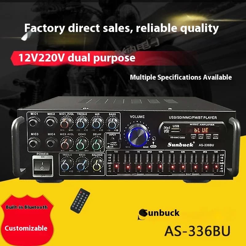 SUNBUCK Audio Power Amplifier Bluetooth HiFi Speaker Amplifier for High Power Home Vehicles 12V220V Balanced double-purpose EQ