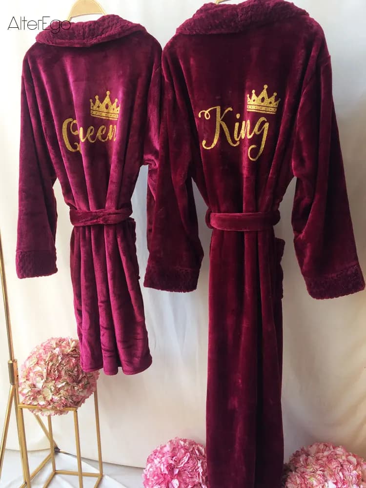 Custom Wedding Bathrobe Flannel Anniversary King Queen Vestaglie Honeymoon Gift for bride and groom