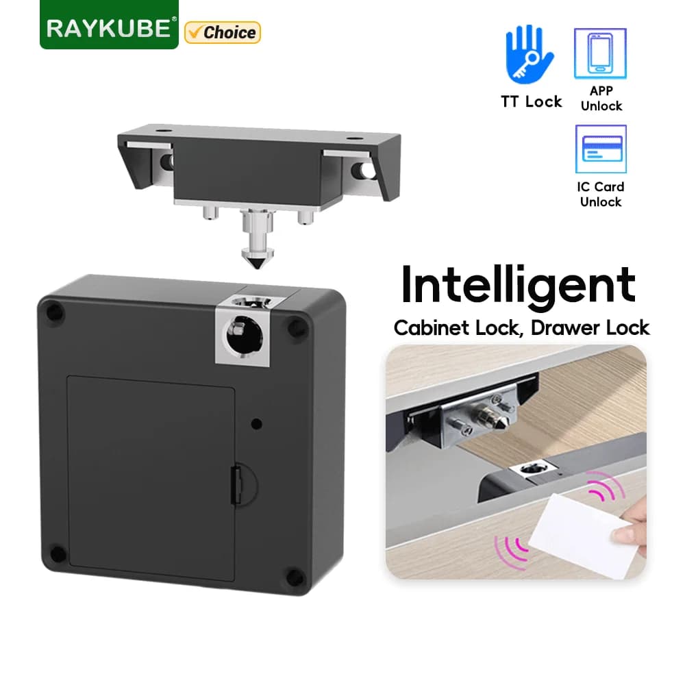 RAYKUBE TT Lock Blutooth Serratura elettronica intelligente invisibile per cassetti Serratura per armadio senza chiave con APP/RFID 13,56 MHz Sblocco scheda IC YX01