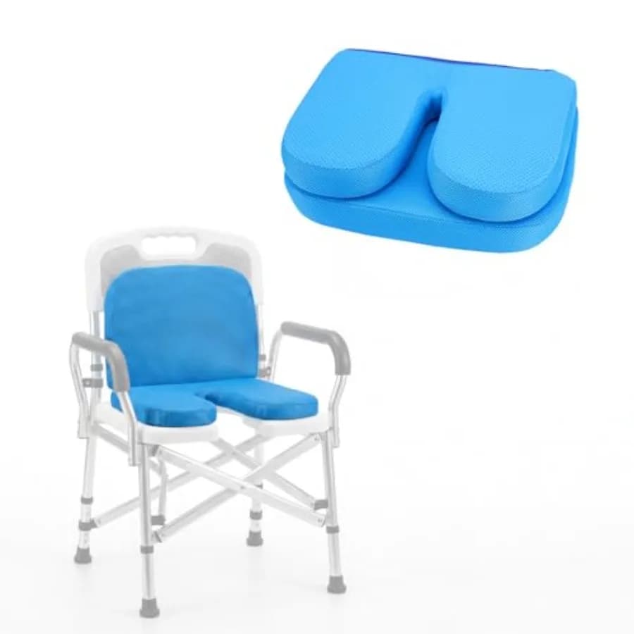 U-Shaped Shower Chair Cushion with Backrest, High Density 3D Mesh Spa Bath Seat Pad, Non-Slip Washable for Shower Benches, Tran