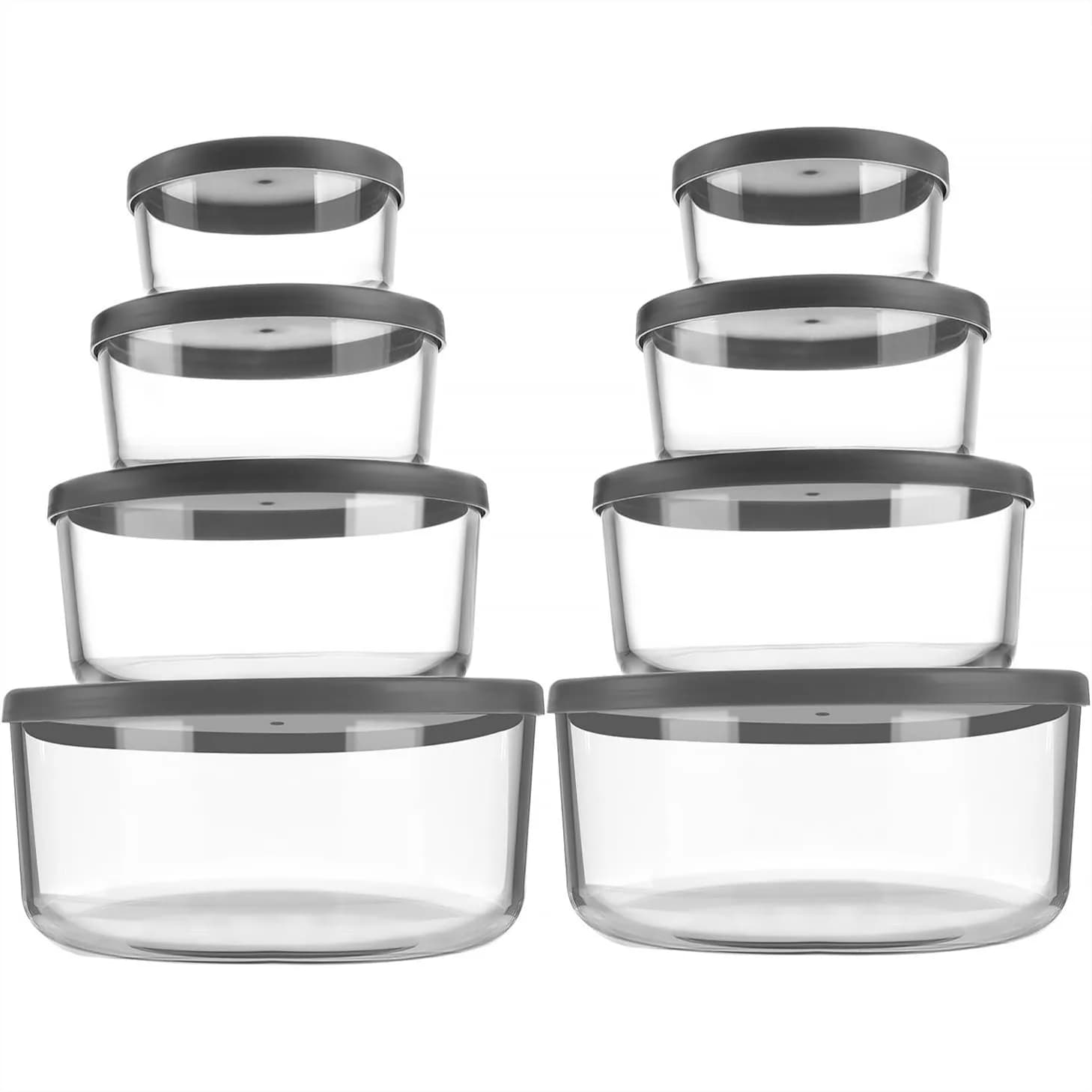 Set di 8 Contenitori in Vetro per Alimenti con Coperchi, da 7, 4, 2 e 1 Tazza, Adatti per Microonde e Lavastoviglie, per Preparazione Pasti