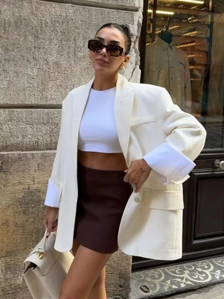 2025 Stylish blazer coat for women Fashion Pockets Rewind Oversize Dress Jackets New Autumn Office Lady Casual loose pocket