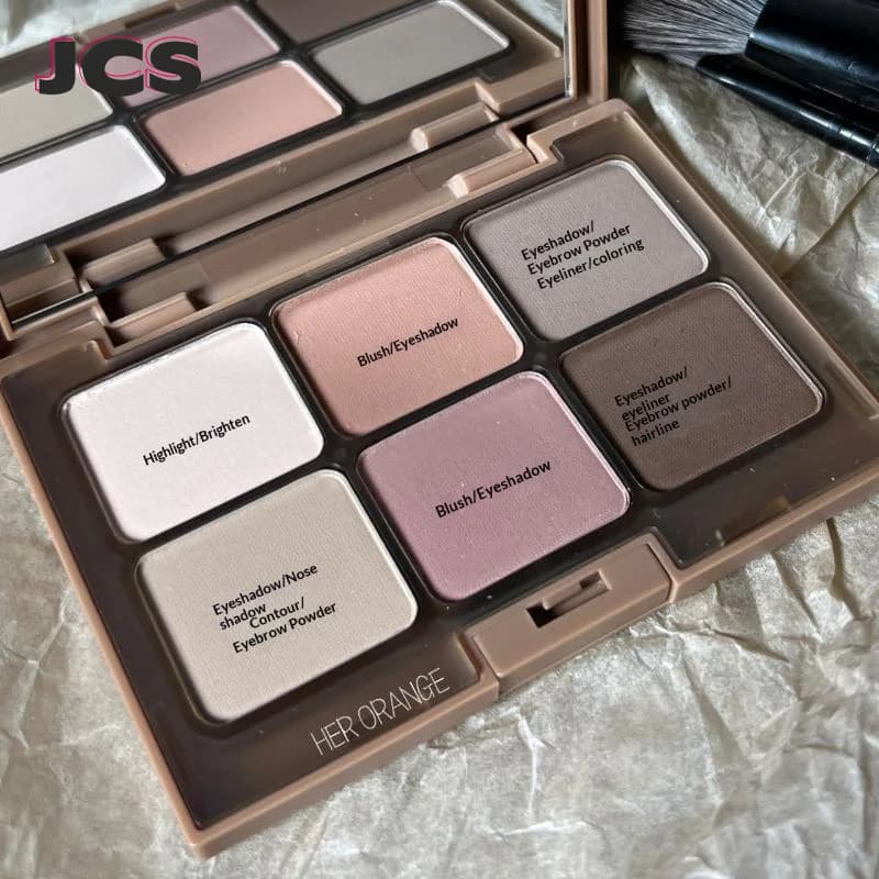 Palette Ombretto 6 Colori Multifunzione, Fard in Polvere Opaca, Illuminante Viso Tutto-in-Uno, Colori Terra Autunno e Inverno