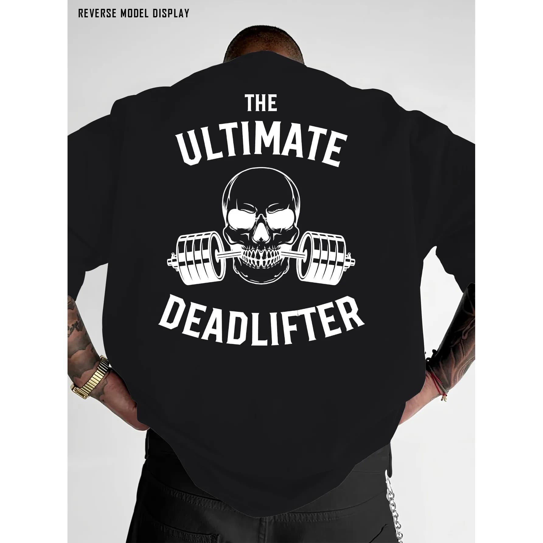 The Ultimate Deadlifter Skull Dumbbell Graphic Tee for Men, Breathable Cotton Gym T-Shirt