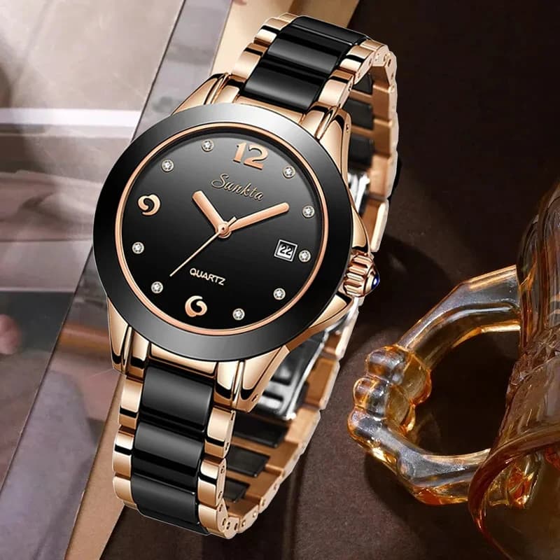 LIGE Sunkta Orologi da donna eleganti alla moda Orologio da donna impermeabile in ceramica di lusso casual Orologio da donna al quarzo con data automatica + scatola