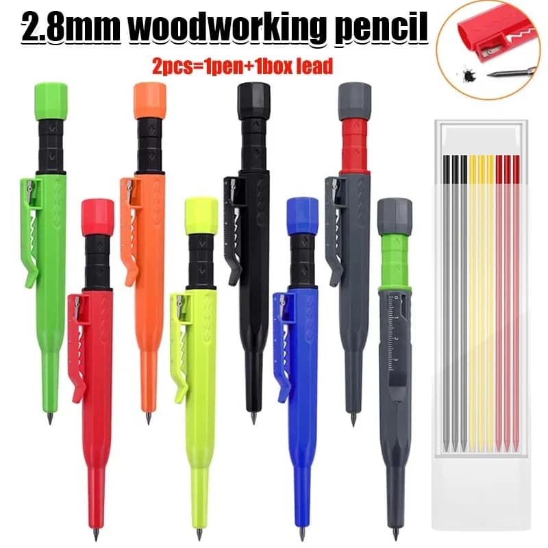 Carpenter Pencil Set Woodworking Mechanical 3 Colors Carpenter Leads Construction Marking Scriber Lead Built-in Sharpener