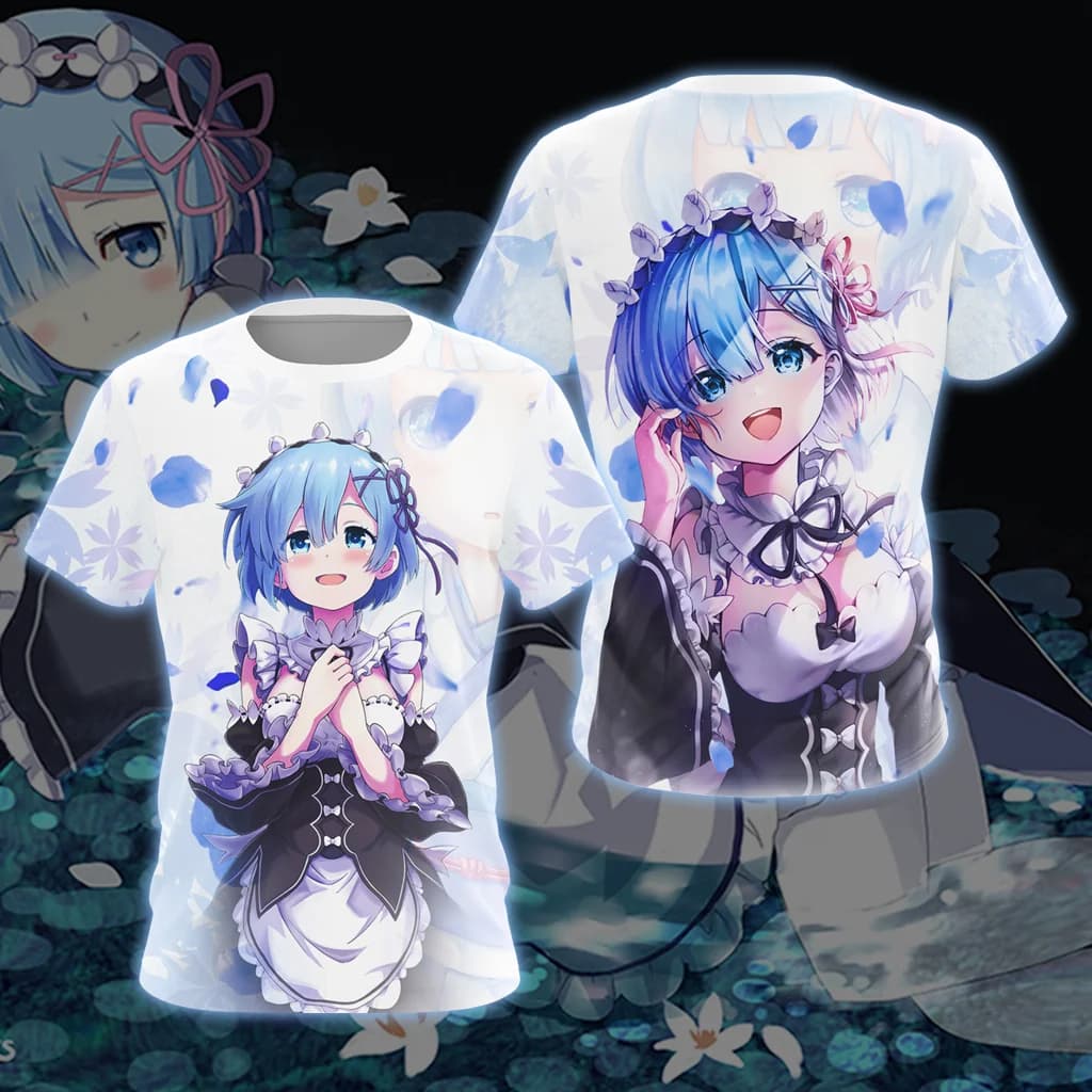 Anime Re:Zero Starting Life in Another World Rem Unisex Plus Size Loose Breathable Short-Sleeve T-Shirt Kids Cosplay Costume