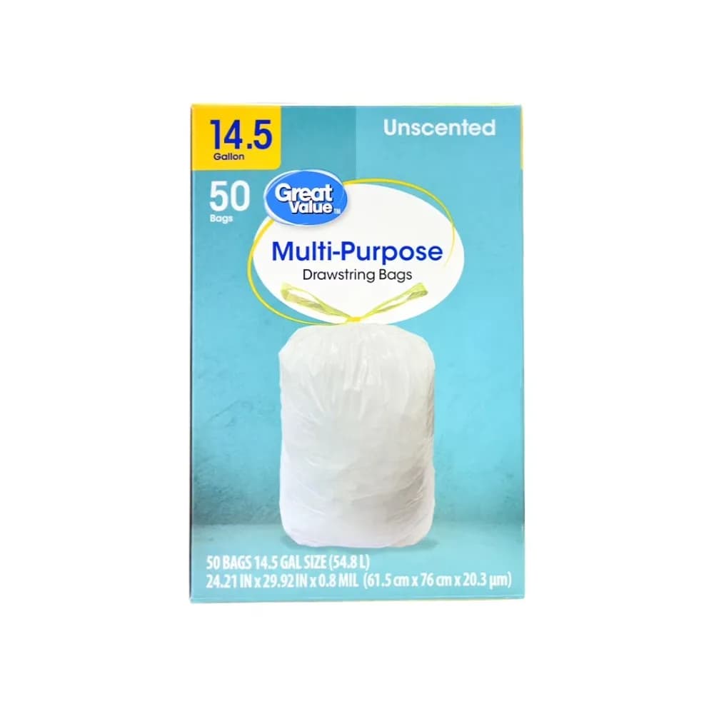 Drawstring Trash Bags 14.5 Gallon Unscented Tall Kitchen Garbage Bags 50 Count Heavy Duty Wastebasket Liners