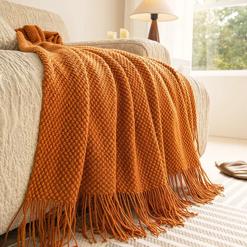 Coperta in maglia vintage nordica tinta unita per divano da camera da letto, ufficio, pisolino, viaggio, aereo