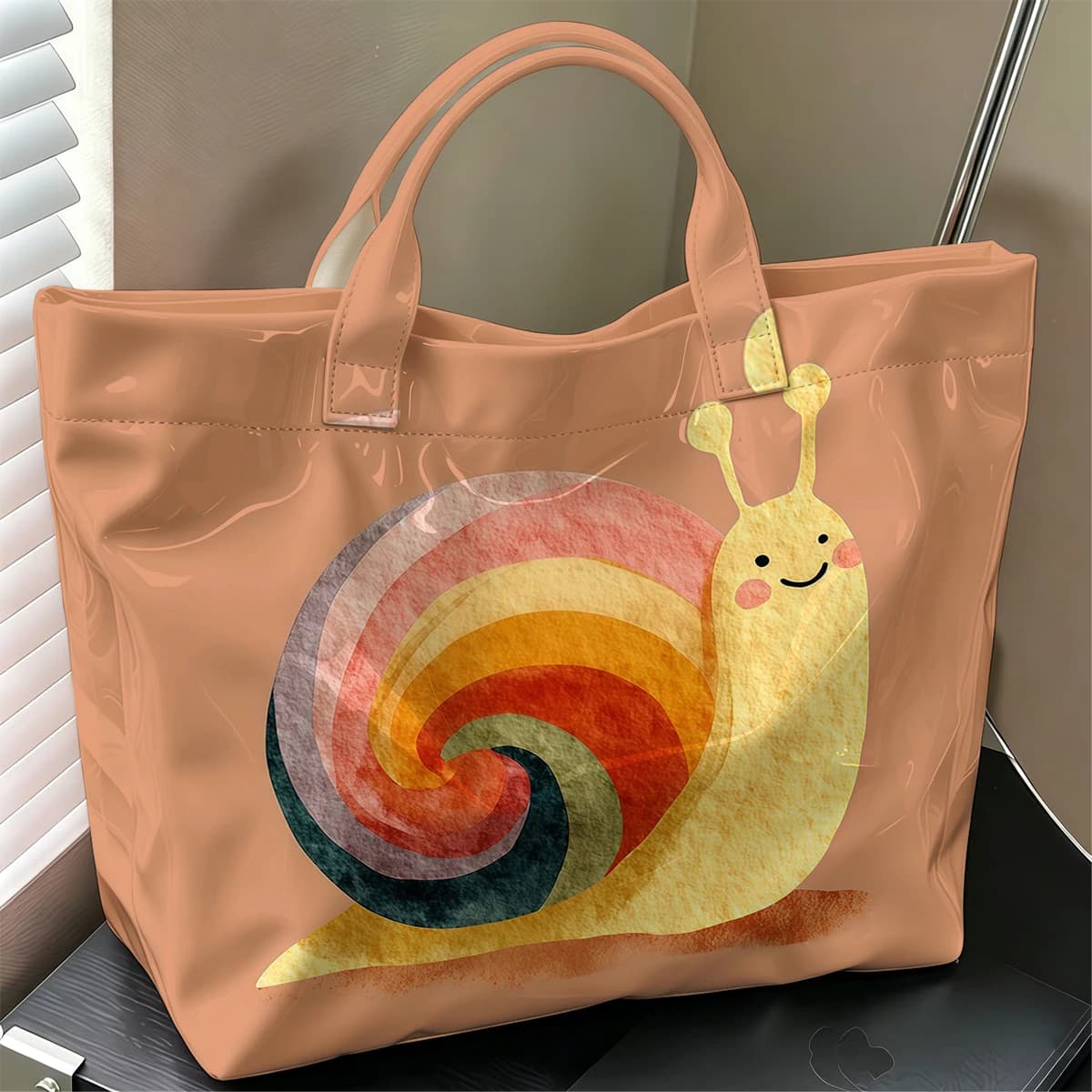 Color Snail Hot Sale Large Glossy PVC Tote Bag Hand Washable Waterproof Great for Travel Commute Makeup Storage Handbags