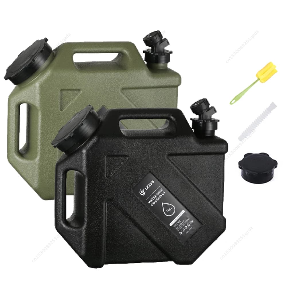 Portable 2.6 Gallon Outdoor Camping Travel Water Container Support for Water Conservation With Brush For Prolong Pipe Cleaning, 10L, Black
