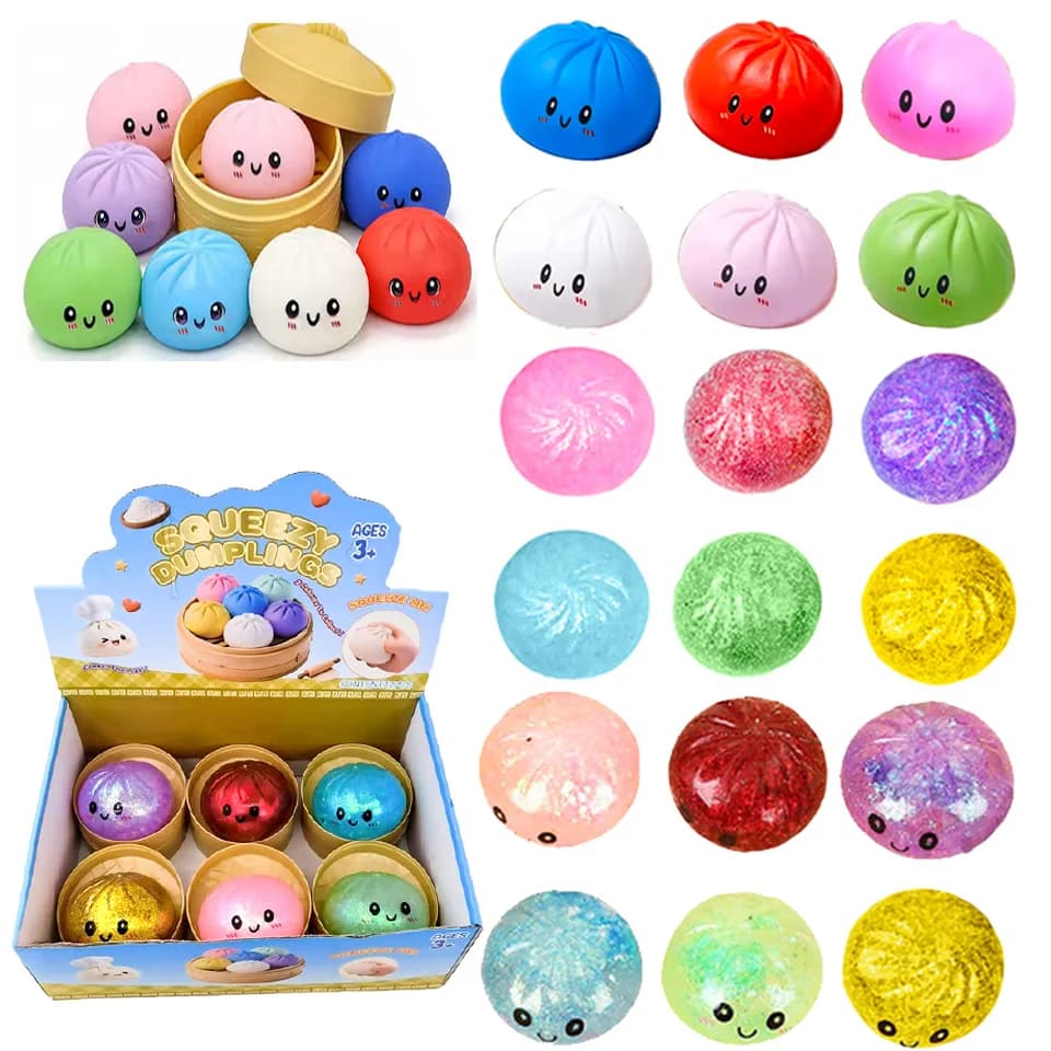Cute Realistic Giant Dumpling Squeeze Toy With Bamboo Steamer Soft Dough Ball Decompression Fidget Toy Funny Creative Gift