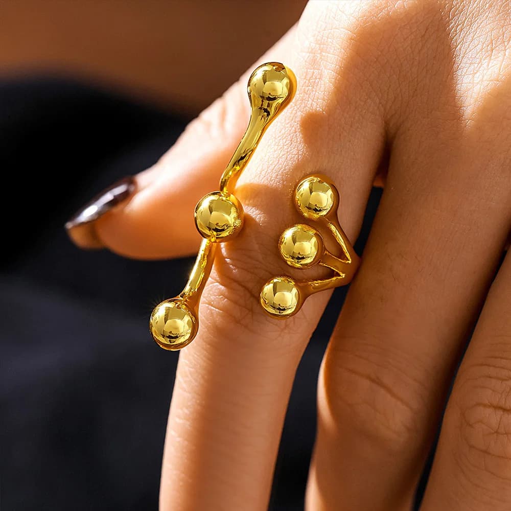 Anelli aperti in acciaio inossidabile con Design a sfera esagerato per le donne anelli indice Casual giornalieri gioielli impermeabili placcati in oro all'ingrosso