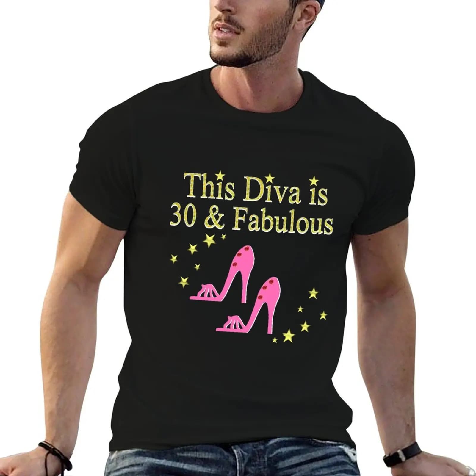 T-shirt PINK 30TH BIRTHDAY SHOE QUEEN, t-shirt da uomo casual, t-shirt da uomo di lusso, t-shirt grafica divertente da uomo