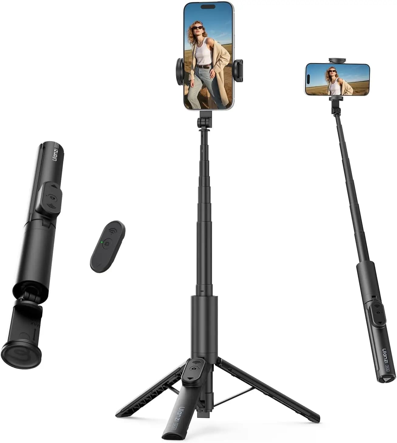 Treppiede per Telefono 40" con Asta Selfie e Telecomando Bluetooth, Supporto Regolabile 2 in 1 per iPhone Android, Viaggi e Vlog