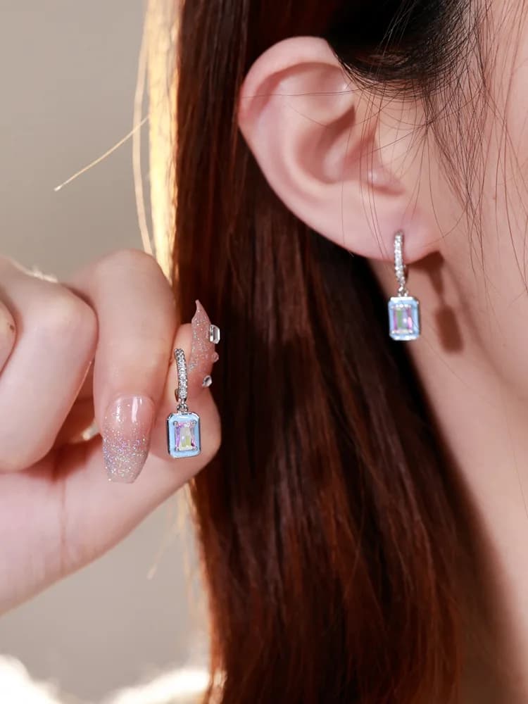 S925 sterling silver necklace Aurora small rock candy necklace niche design high-end dream square stud earrings
