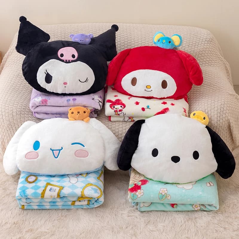 Bella coperta per cuscino anime Kuromi My Melody Cinnamoroll Pochacco Cuscino per schienale Divano letto Pisolino Coperta calda Cuscino fofinito Regali