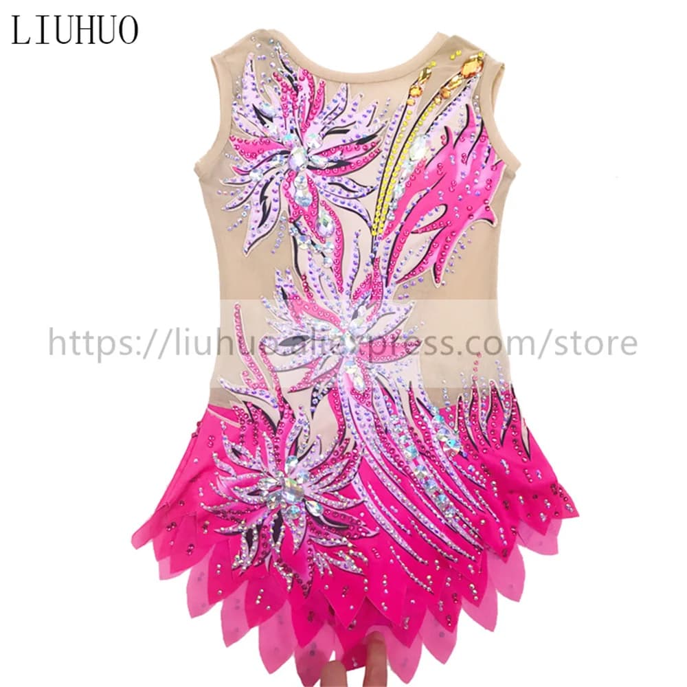 LIUHUO Body da competizione per ginnastica ritmica da donna e ragazza, costume artistico, vestito da pattinaggio su ghiaccio, rosa, personalizzato per bambini