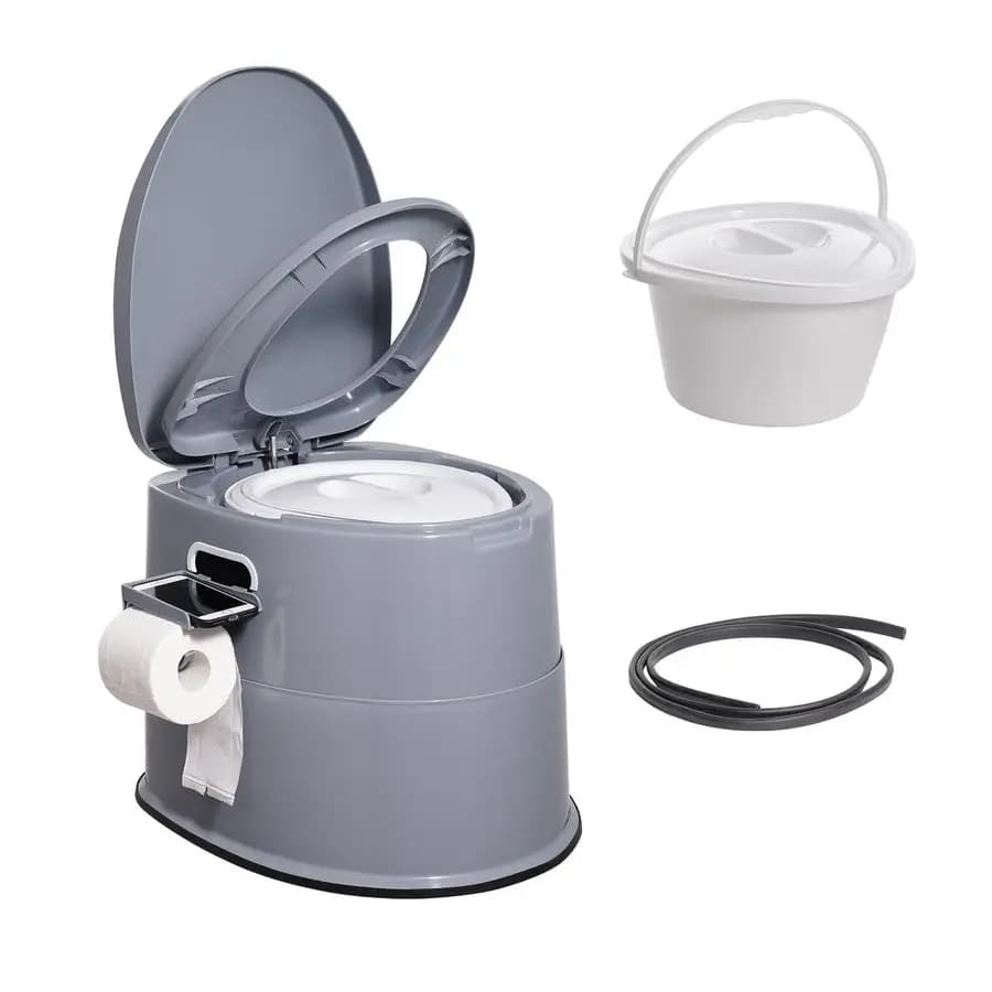 WC per camper, toilette portatile con secchio interno rimovibile da 1,3 galloni e porta carta igienica rimovibile, comoda con doppio coperchio